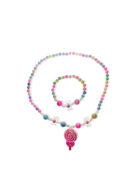 Colorful bead necklace and bracelet set