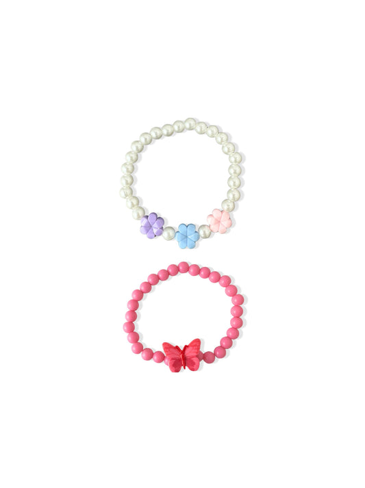 Set of colorful bead bracelets with butterfly and flowers