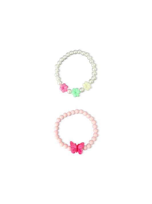 Set of colorful bead bracelets with butterfly and flowers