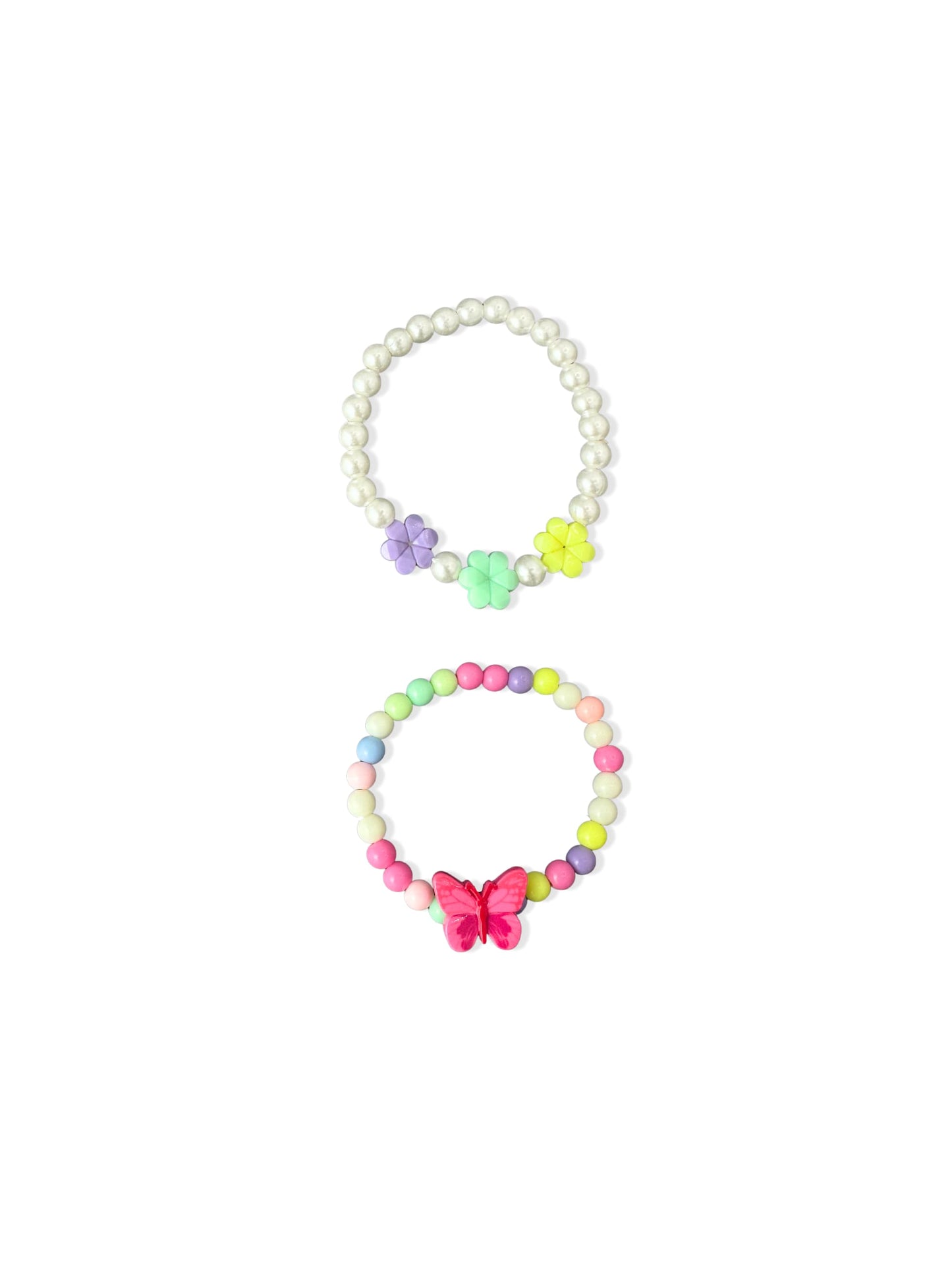 Set of colorful bead bracelets with butterfly and flowers