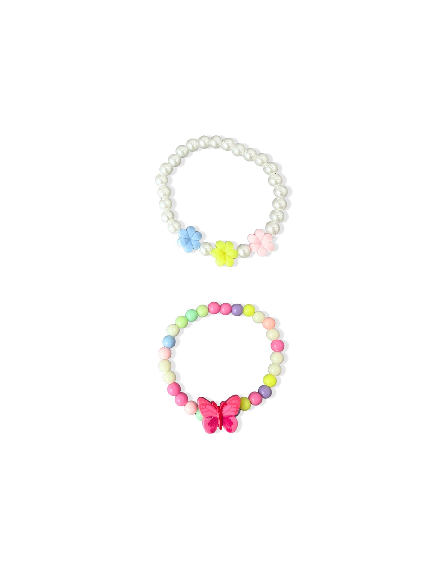 Set of colorful bead bracelets with butterfly and flowers