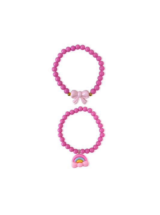 Set de pulseiras de missangas coloridas com laço e arco-íris