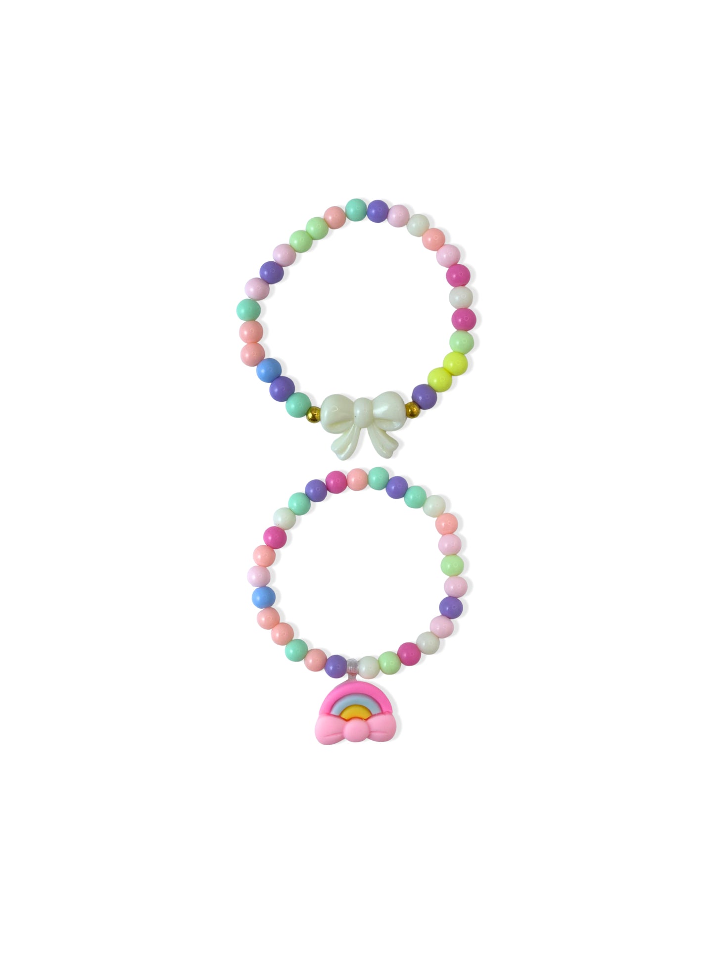 Set de pulseiras de missangas coloridas com laço e arco-íris