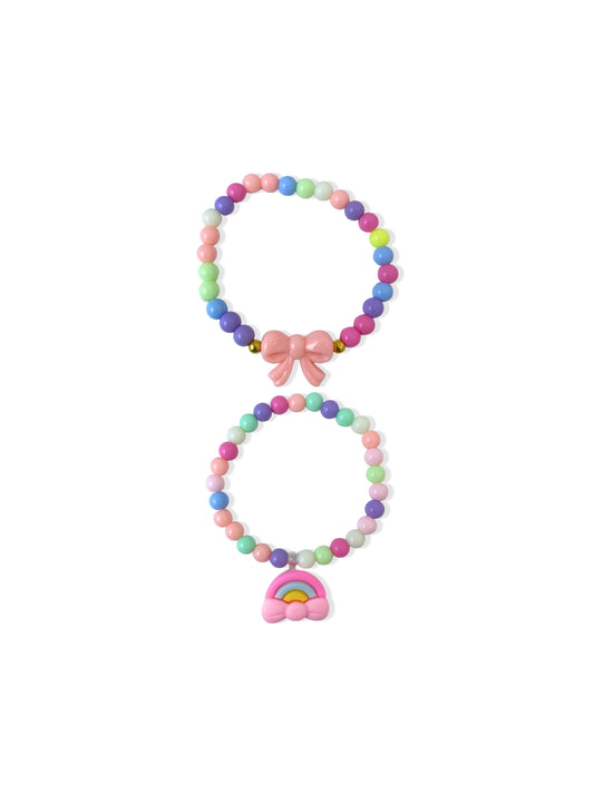 Set de pulseiras de missangas coloridas com laço e arco-íris