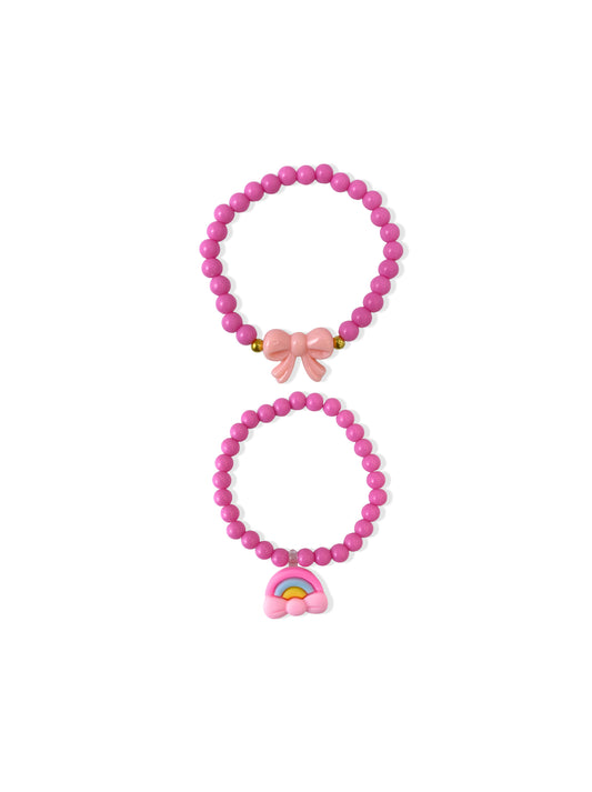 Set de pulseiras de missangas coloridas com laço e arco-íris