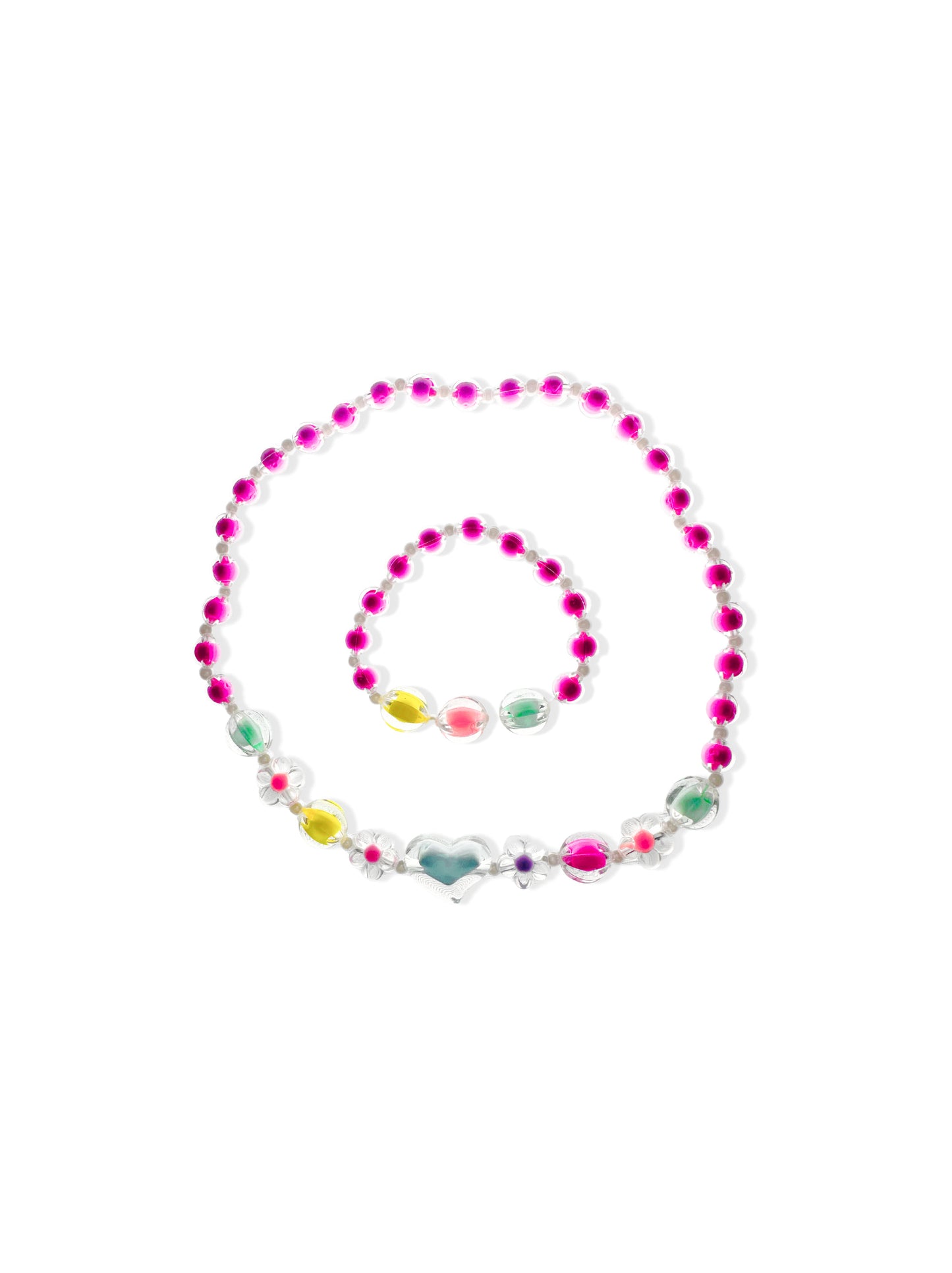 Set de colar e pulseira de missangas coloridas com coração