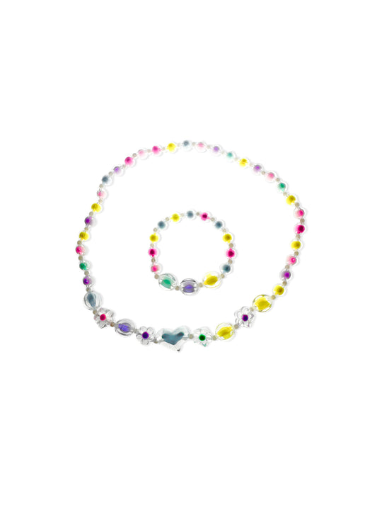 Colorful bead necklace and bracelet set with heart